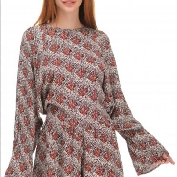 Zara Trafaluc Collection Red & Black Floral Long Sleeve Shorts Romper Size XS - Picture 15 of 16